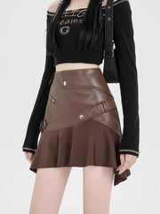 Dark Siren Y2k Zipper Skirt Khaki Shoptery