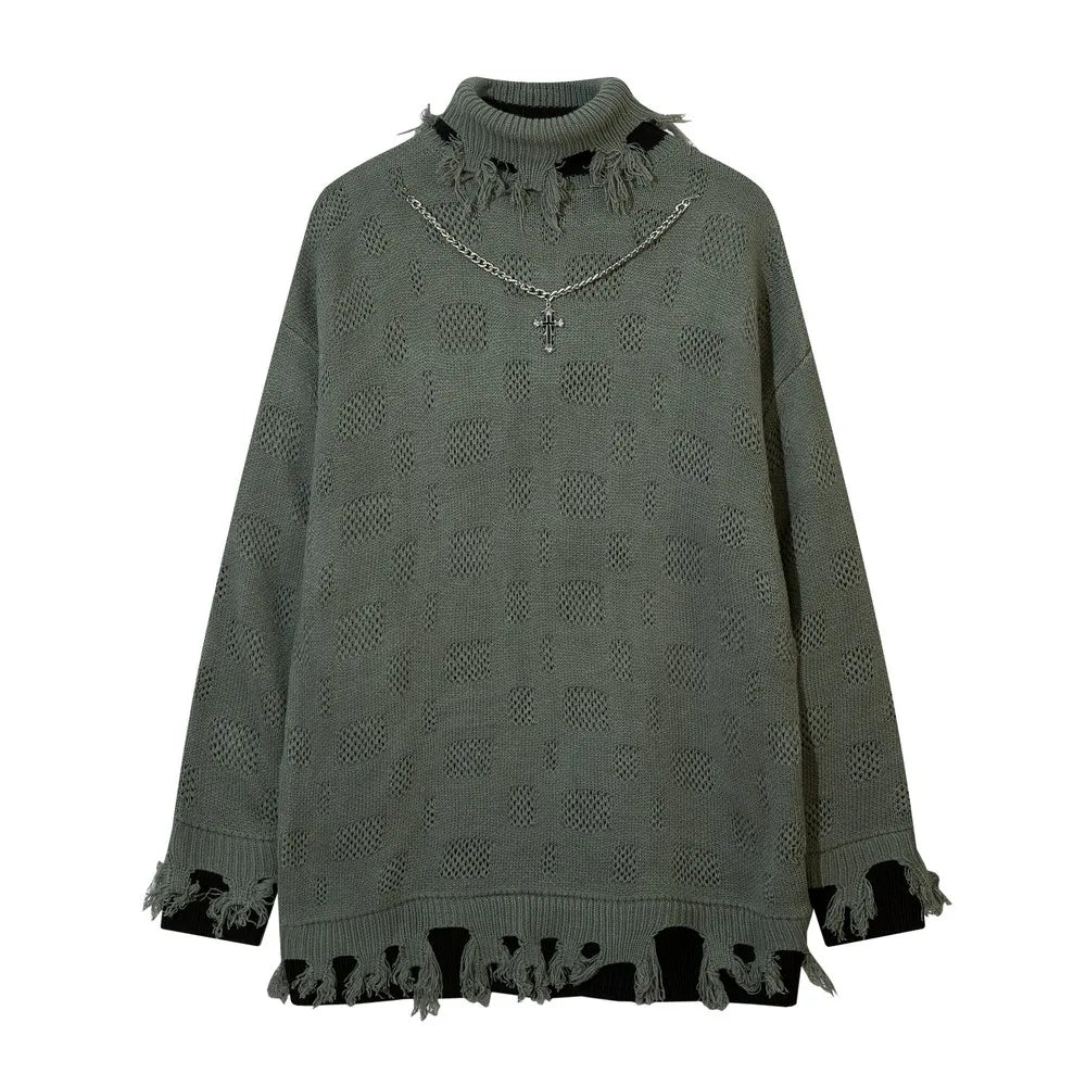 Reverie Edgy Distressed Sweater green Shoptery