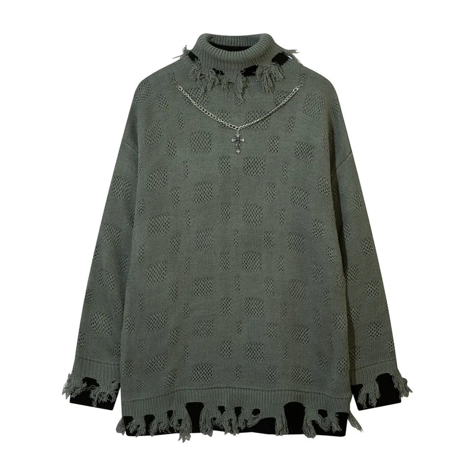 Reverie Edgy Distressed Sweater green Shoptery