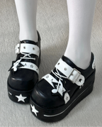 Fairy Kei Star Charm Platform Sneakers with Buckle Strap black Shoptery