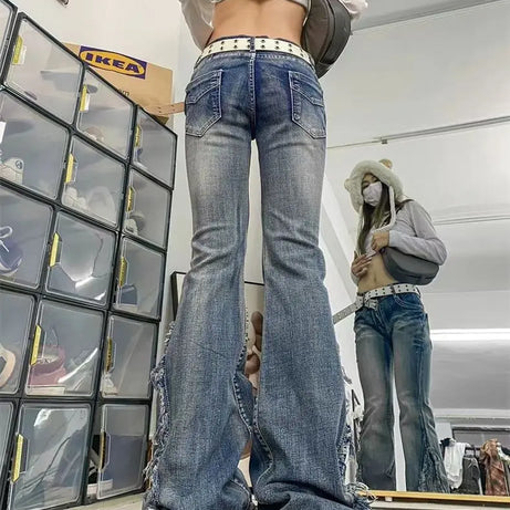 Y2k Rebel Fray Flare Jeans Shoptery