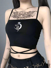 Lunar Rose Strappy Alt Crop Top black Shoptery