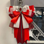 Fairy Kei Layered Satin Bow Charm Pendant with Crystal Jewel Red Shoptery