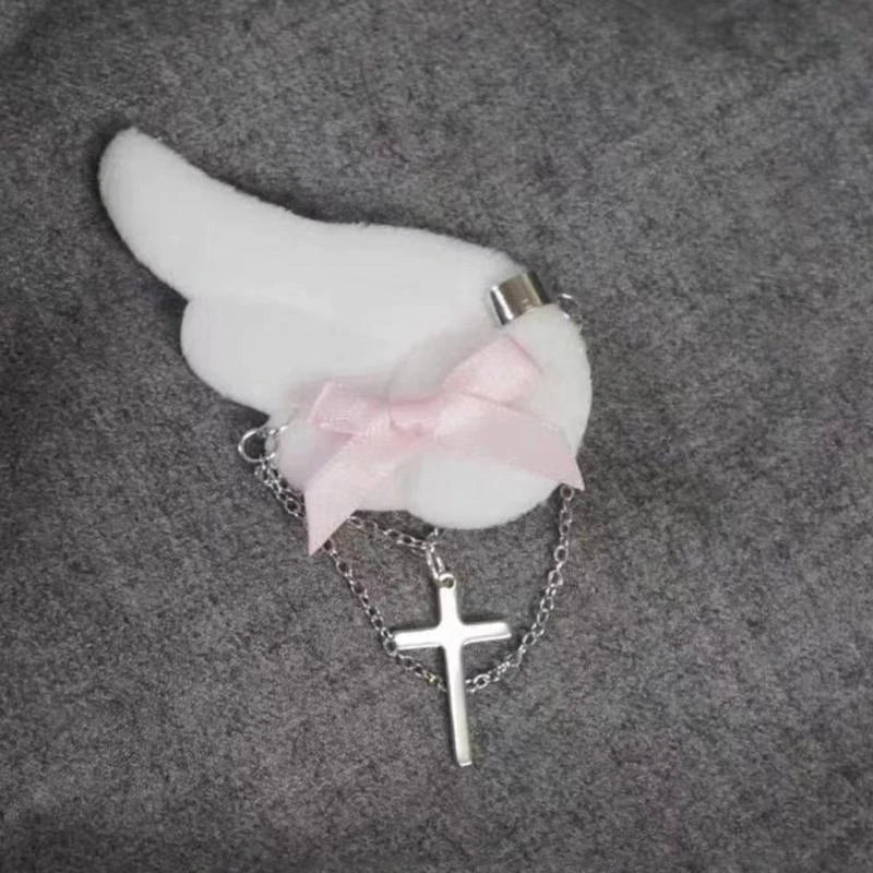 Fairy Kei Angel Wing Cross Chain Hair Clip Accessory Shoptery