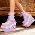 Fairy Kei Cupcake Platform Lace-Up Ankle Boots with Lace Frills Shoptery