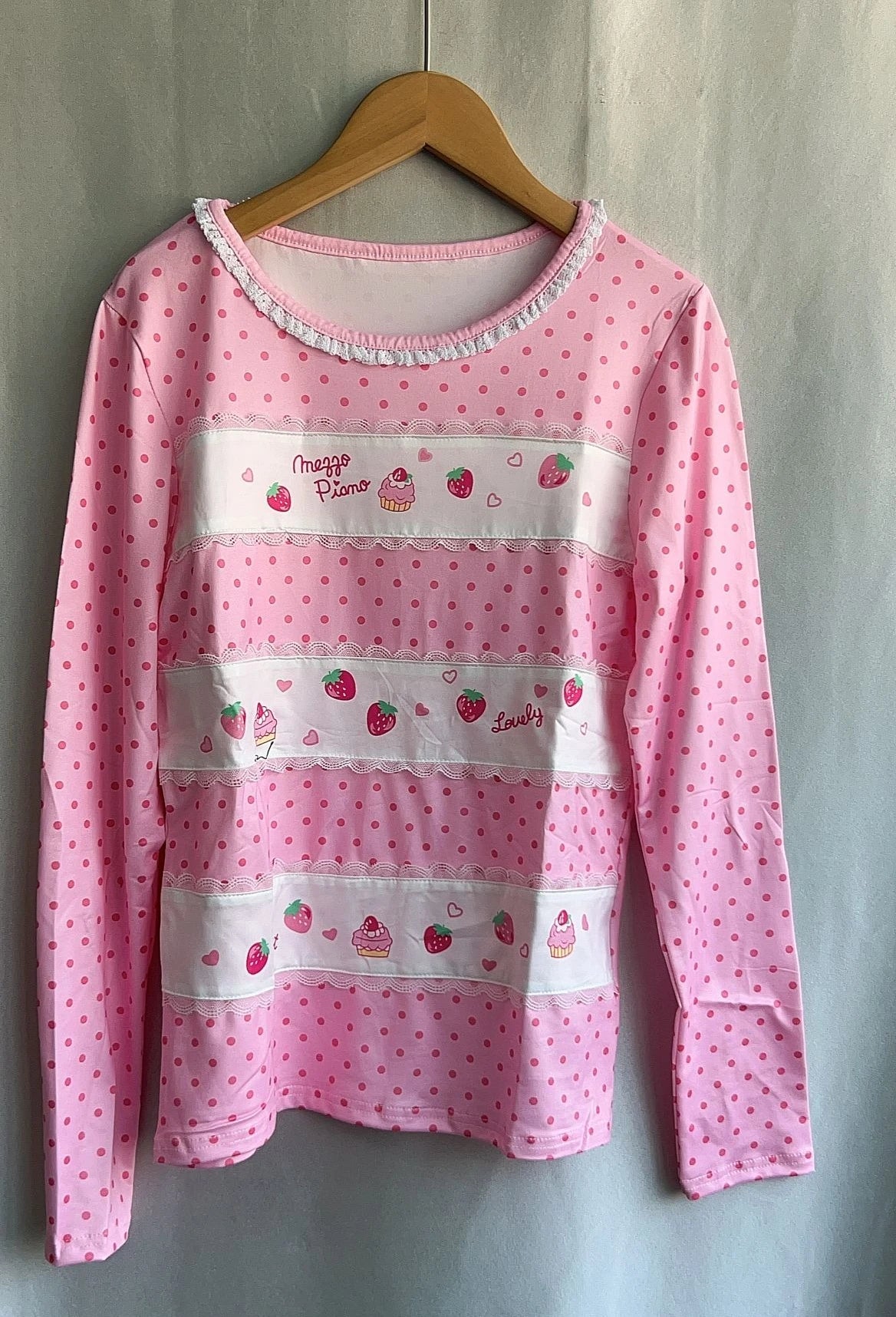 Fairy Kei Sweet Angel Strawberry Polka Dot Ruffle Pajama Set Secondary image