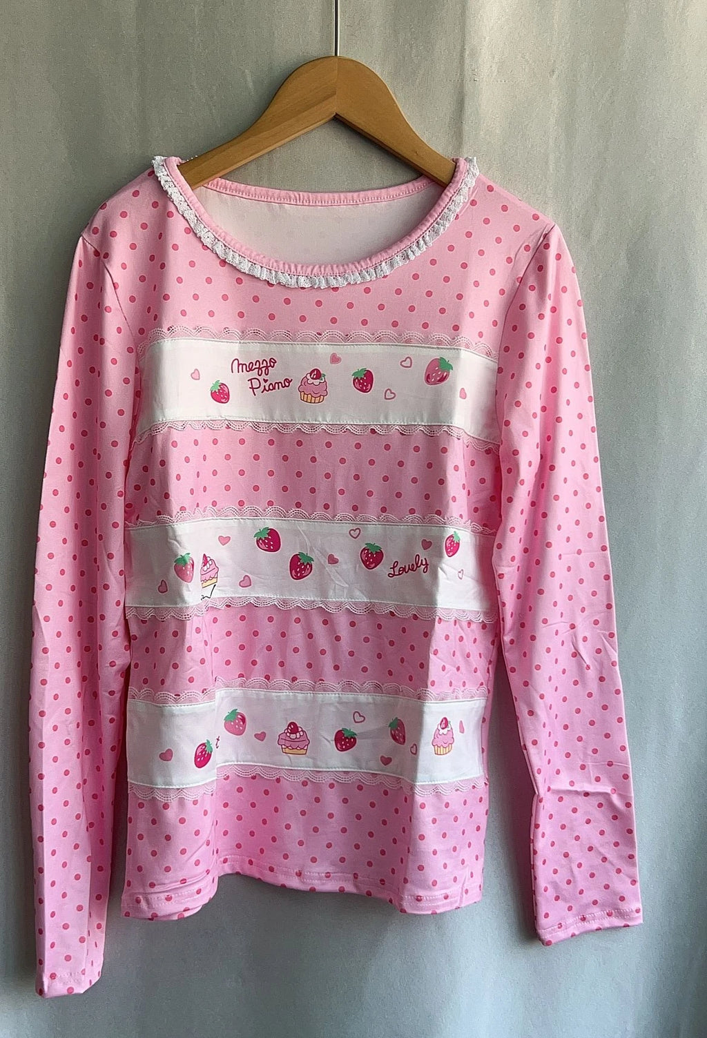 Fairy Kei Sweet Angel Strawberry Polka Dot Ruffle Pajama Set Shoptery