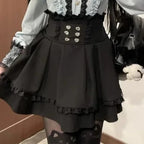 Jirai Kei Cold-Shoulder Ruffle Blouse & Lace Tiered Skirt Set Black Skirt only Shoptery
