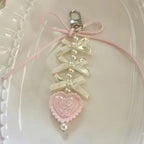 Fairy Kei Pastel Bow Pearl Rose Heart Bag Charm Keychain 02 Shoptery