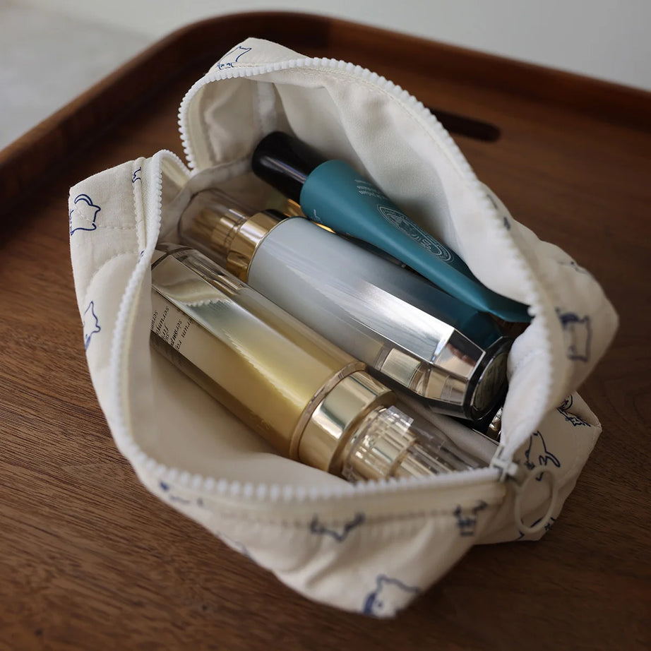 Meow Mood Quilted Aesthetic Makeup Bag Shoptery