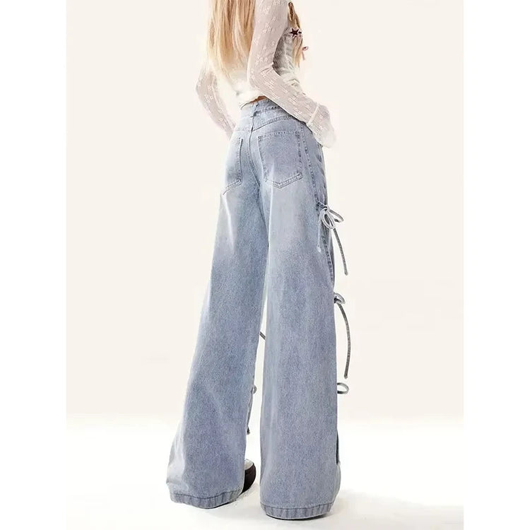 Y2k Pastel Stitch Bow-Tie Jeans Shoptery