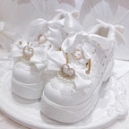 Jirai Kei Pearl Heart Bow Platform Sneakers in White Shoptery
