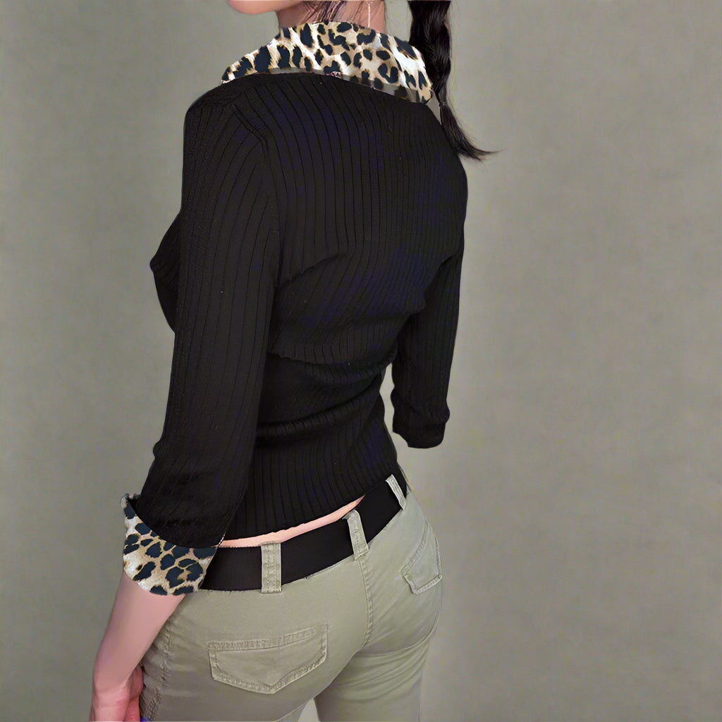 Leopard Aesthetic Long Sleeve Knit Top Shoptery