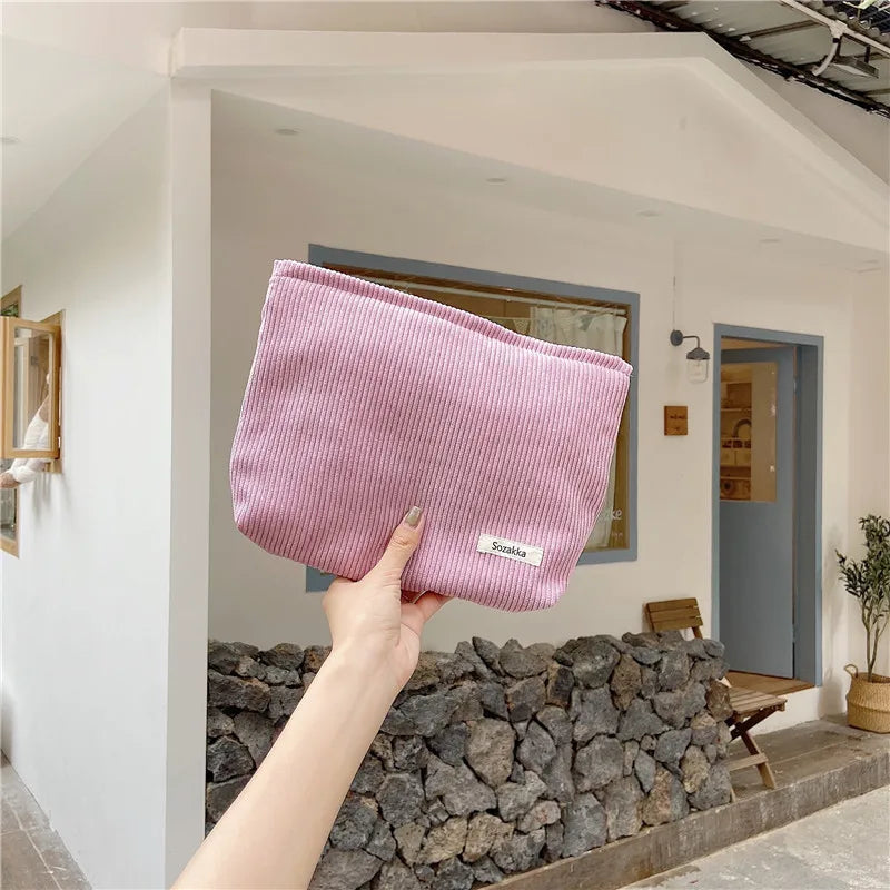 Cozy Ribbed Zipper Aesthetic Bag Pink Shoptery