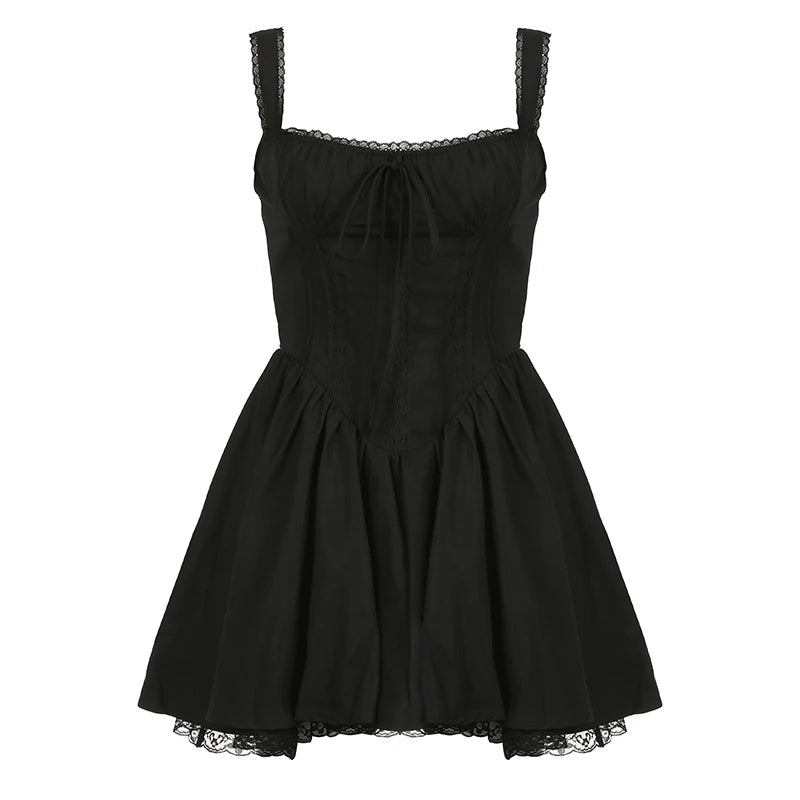 Coquette Lace Panel A-line White Dress black Shoptery