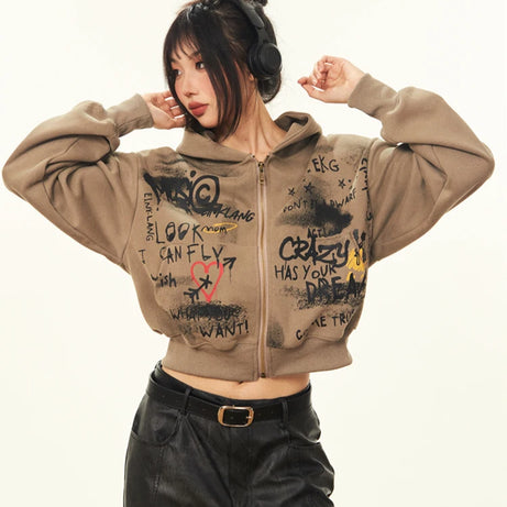 Graffiti Heart Zip Hoodie Coffee Shoptery