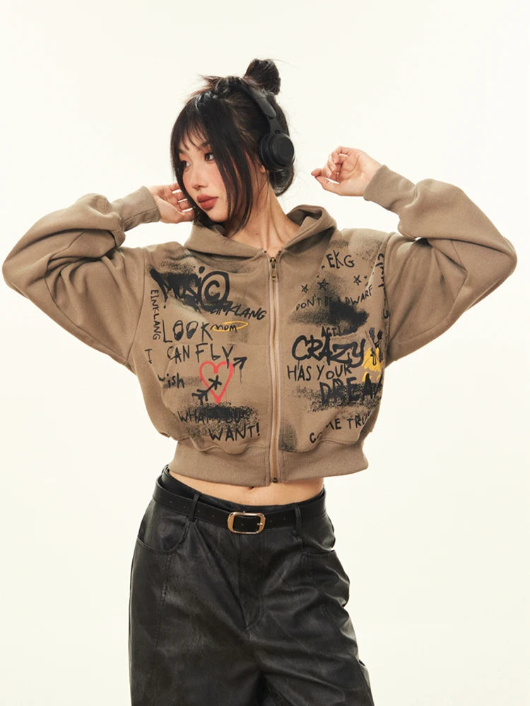 Graffiti Heart Zip Hoodie Coffee Shoptery