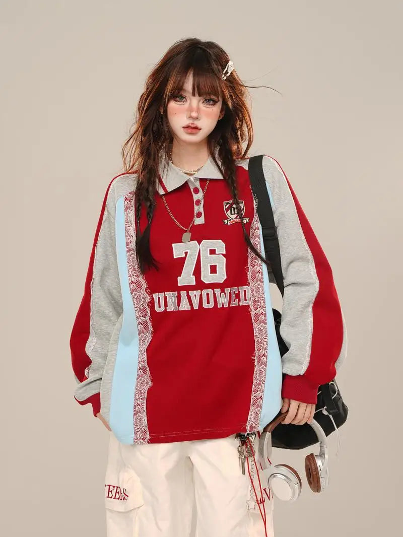 Varsity Lace Retro Sweatshirt Shoptery