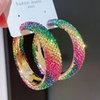 Gyaru Pavé Crystal Statement Hoop Earrings in Hot Pink Colorful Rhinestone Shoptery