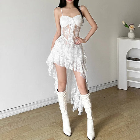 Alt Goth Lace High-Low Corset Dress White Shoptery