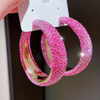Gyaru Pavé Crystal Statement Hoop Earrings in Hot Pink Pink Shoptery