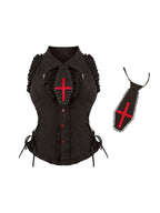 Jirai Kei Dark Cross Ruffle Tiered Plaid Skirt & Top Two-Piece Set Shoptery