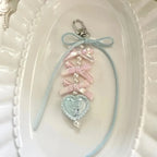 Fairy Kei Pastel Bow Pearl Rose Heart Bag Charm Keychain 03 Shoptery