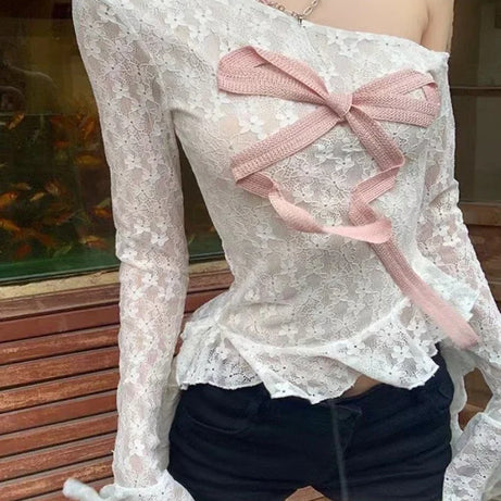 Rosette Lace Drama Long Sleeve Top Shoptery