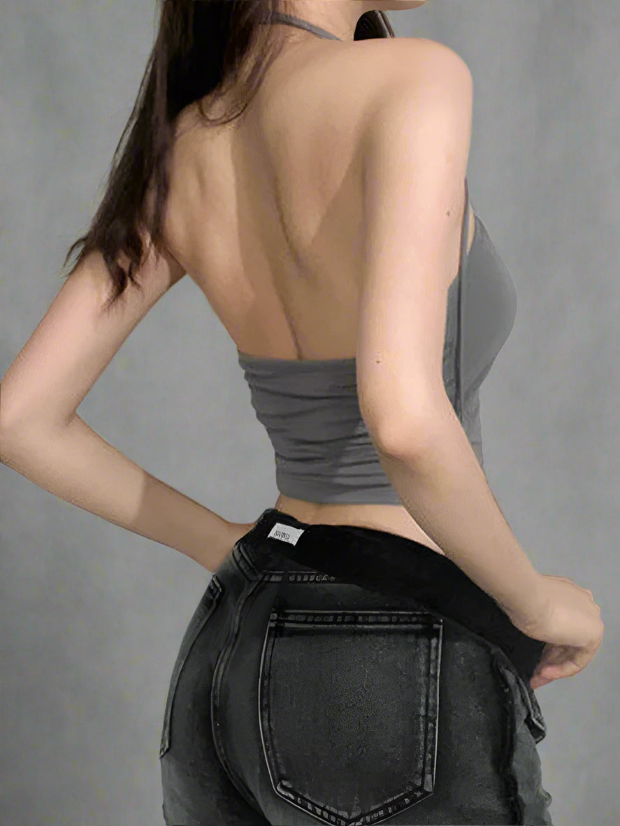 Cosmic Edgy Cross-Strap Y2k Crop Top Shoptery