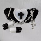 Menhera Cross Heart Wing Hair Clips with Syringe & Pill Charms black white Shoptery