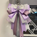 Fairy Kei Layered Satin Bow Charm Pendant with Crystal Jewel Purple Shoptery