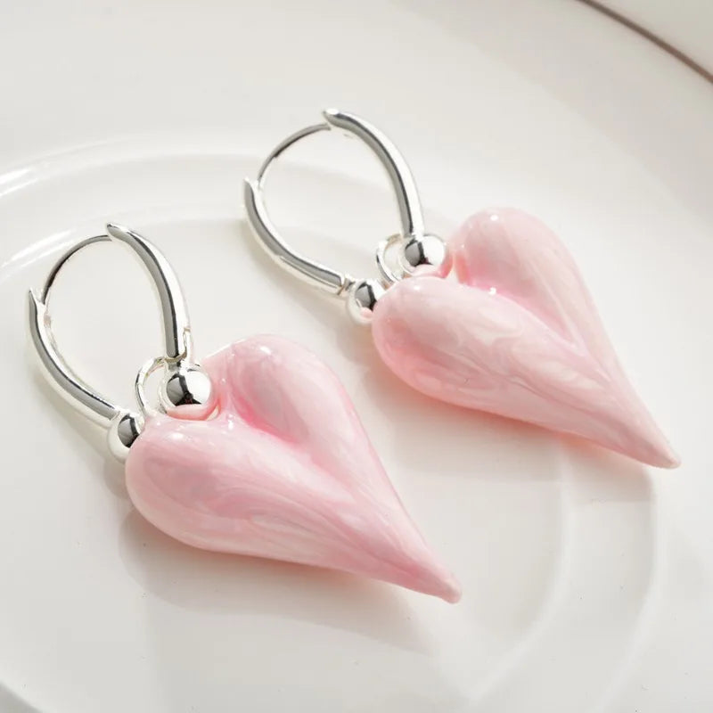 Melted Heart Drop Coquette Earrings Pink Shoptery