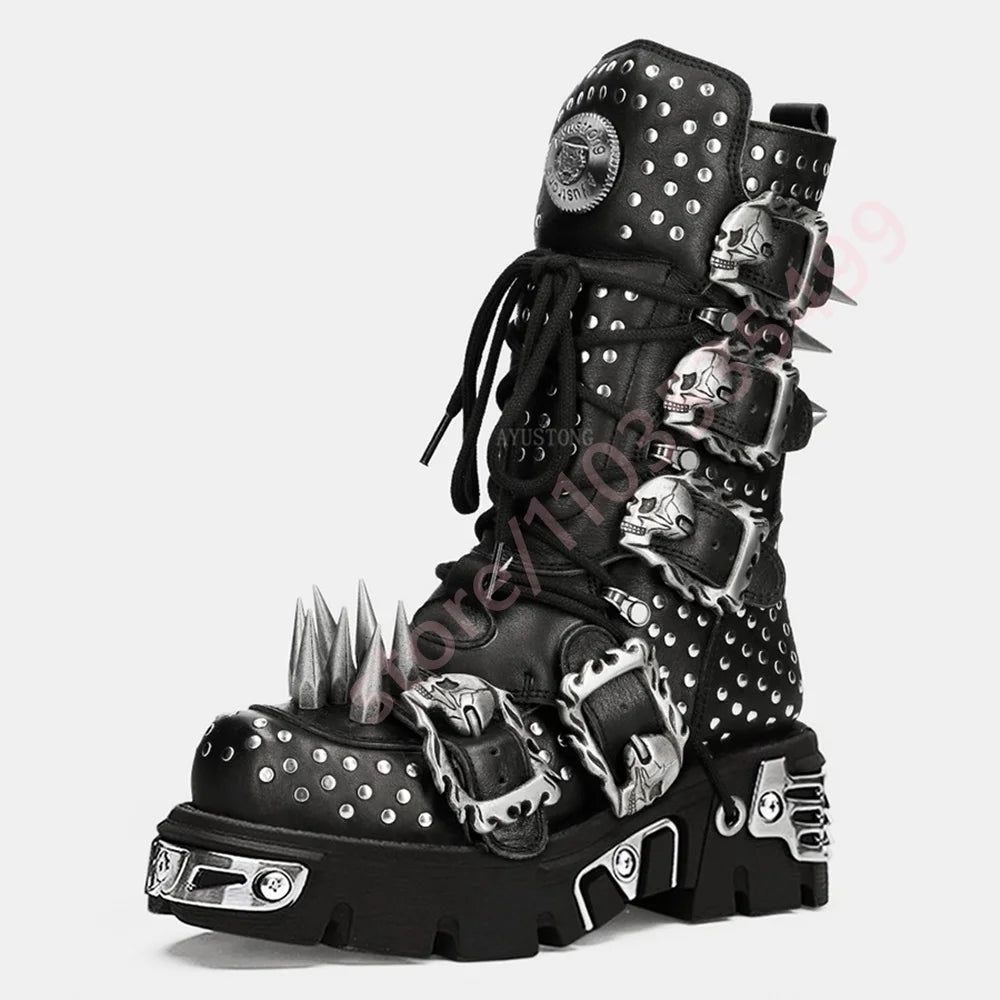 Visual Kei Skull Spike Studded Platform Combat Boots Shoptery