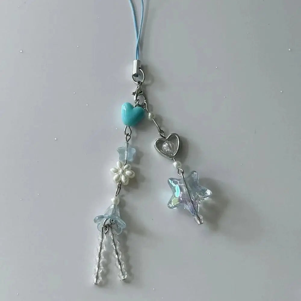 Fairy Kei White Lace Heart & Flower Bead Phone Strap Charm Shoptery