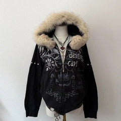 Autumn And Winter New Fashion Oversized Pattern Printed Fur Collar Sweater Women Y2K Gothic Hip Hop Harajuku Casual Sweatshirt 1 7 Shoptery