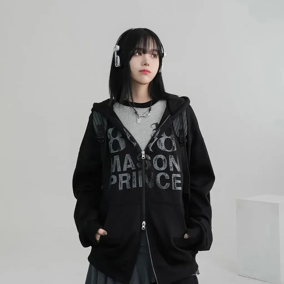 Midnight Print Core Alt Edgy Hoodie Shoptery
