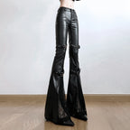 Visual Kei Faux Leather Buckle Strap Bell Bottom Flare Pants Shoptery