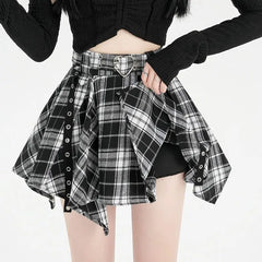 Heartcore Buckled Plaid Retro Skirt black Shoptery