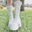 Jirai Kei Faux Fur Lace-Up Knee-High Platform Boots WHITE Shoptery