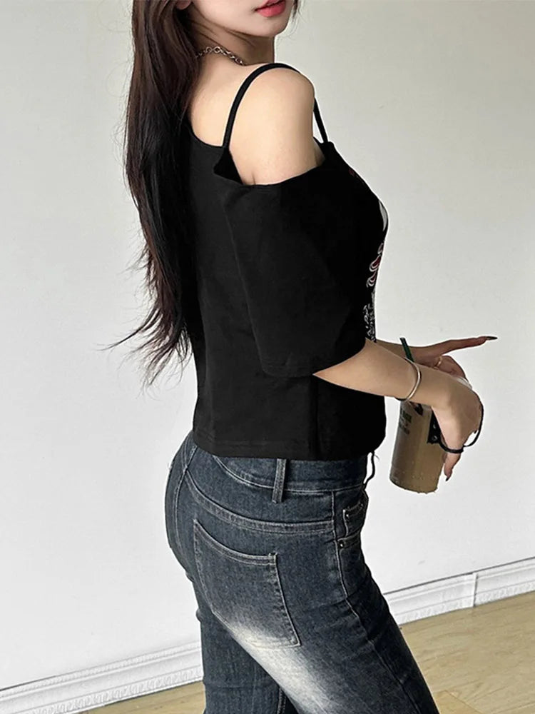 Alt Lakeside Chaos Cold Shoulder T-Shirt Shoptery