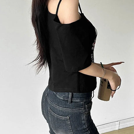 Alt Lakeside Chaos Cold Shoulder T-Shirt Shoptery