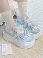 Fairy Kei Baby Blue Lace Bow Platform Chunky Sneakers Shoptery