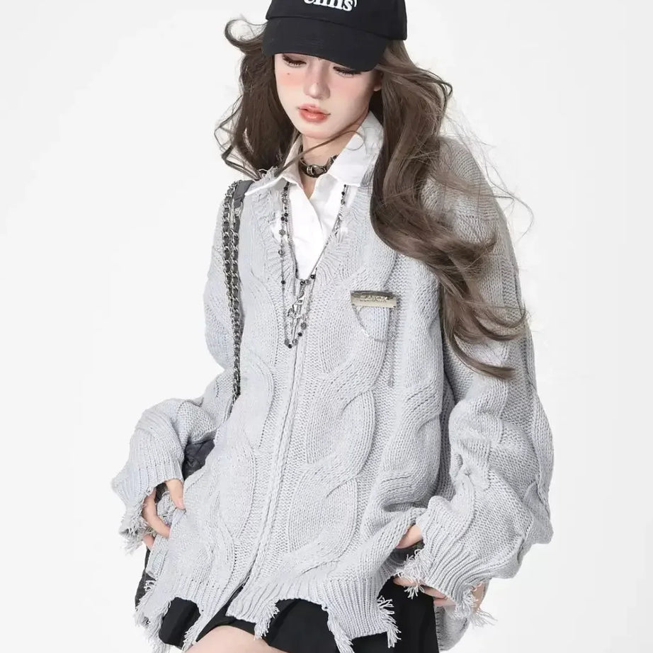 Shadow Shred Edgy Zip-Up Sweater Shoptery