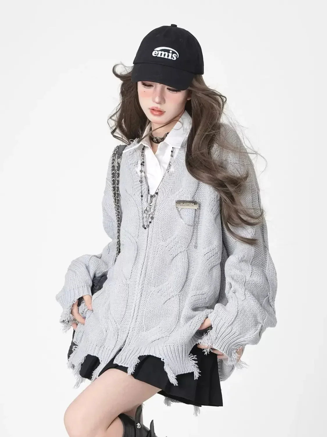 Shadow Shred Edgy Zip-Up Sweater Shoptery