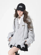 Shadow Shred Edgy Zip-Up Sweater Shoptery