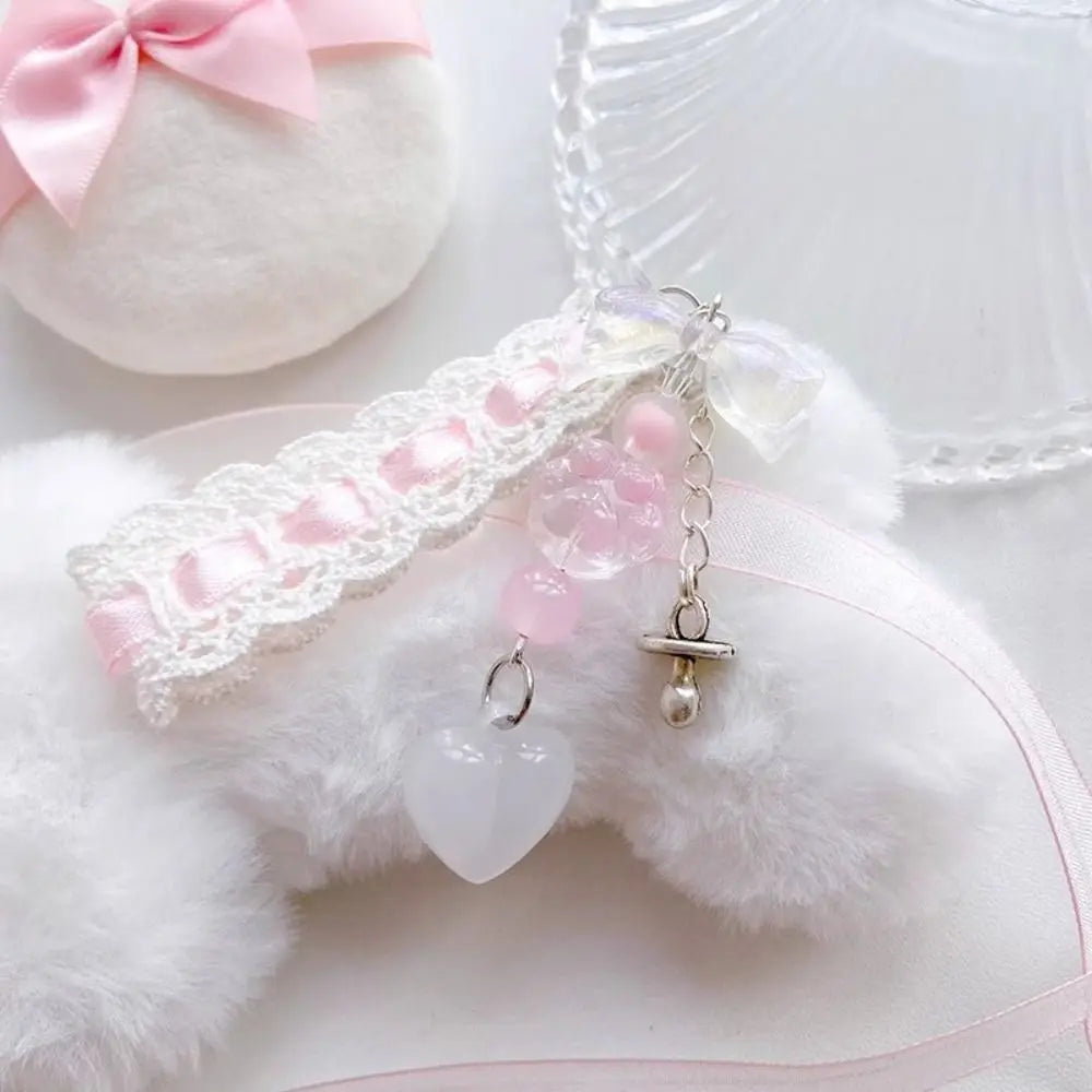 Fairy Kei White Lace Heart & Flower Bead Phone Strap Charm C Shoptery