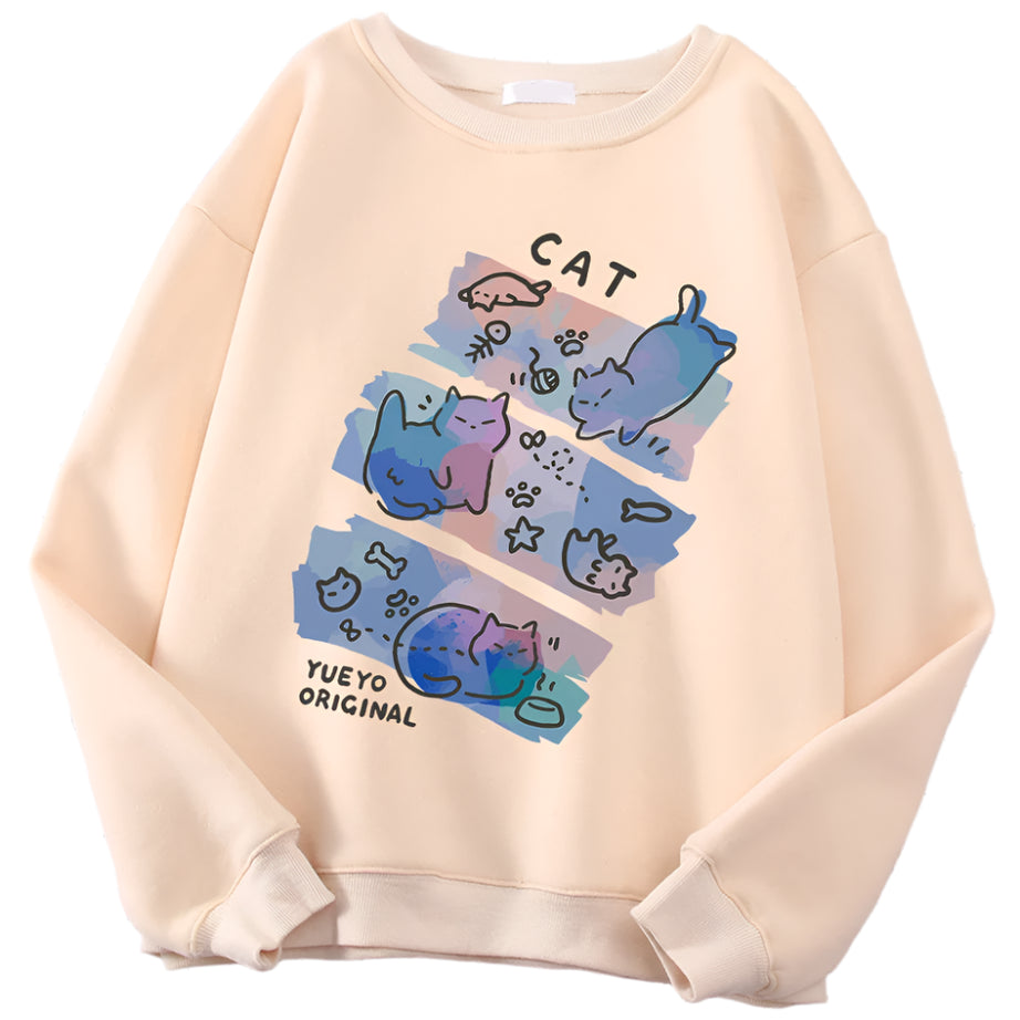 Pastel Meow Mix Kawaii Sweatshirt Beige Shoptery