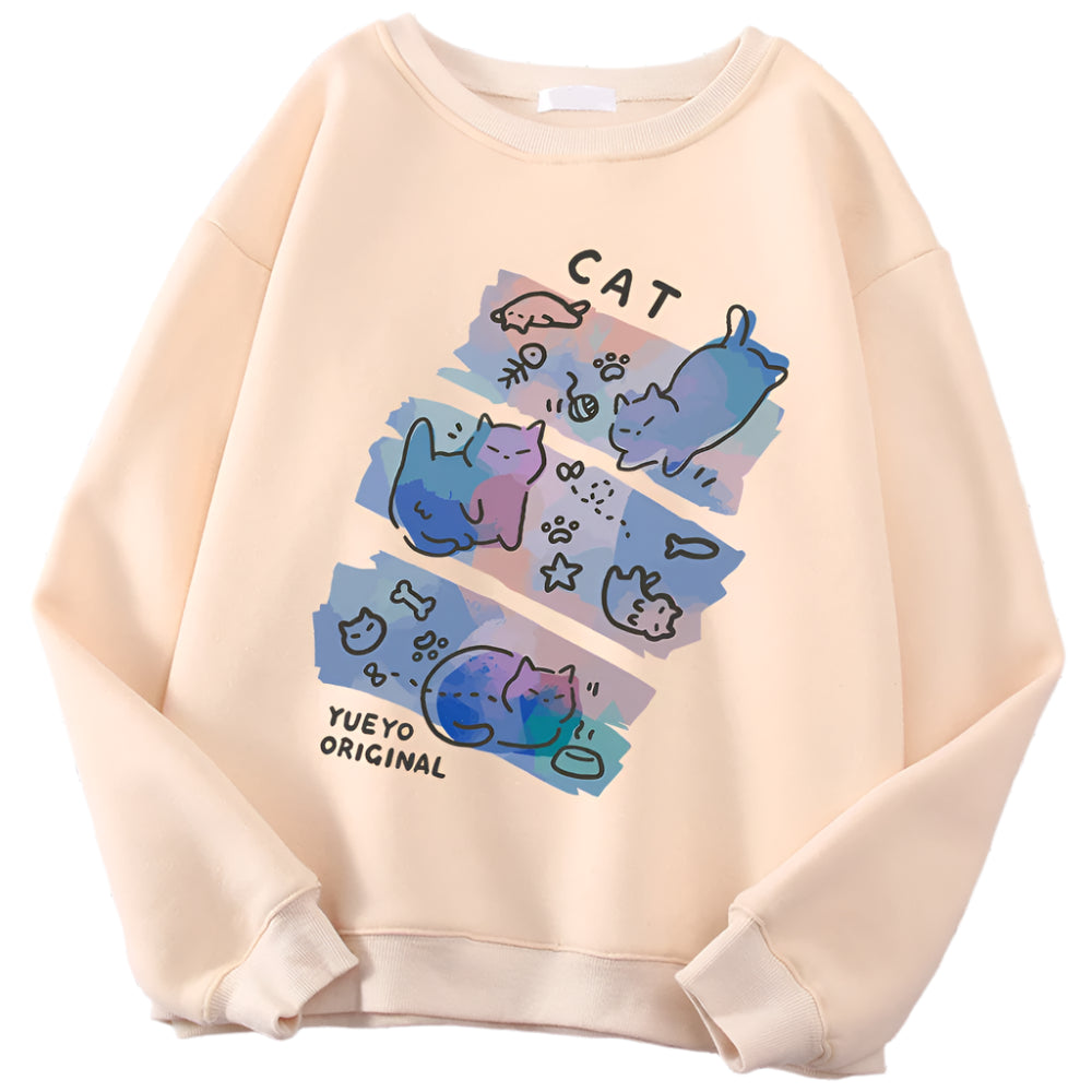 Pastel Meow Mix Kawaii Sweatshirt Beige Shoptery