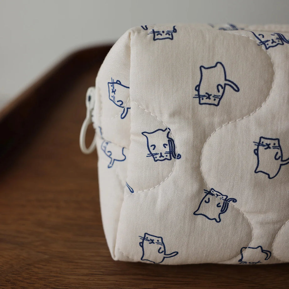 Meow Mood Quilted Aesthetic Makeup Bag Shoptery