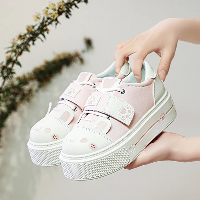 Fairy Kei Pastel Cat Paw Platform Sneakers Shoptery
